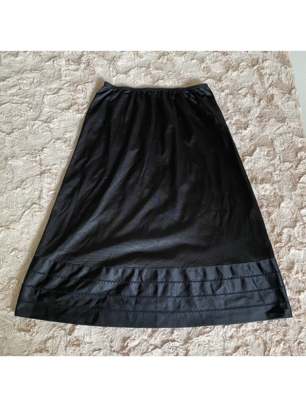 Vintage Womens Medium Nylon Black Slip Skirt USA DuPont Antron 70s 80s Lingerie